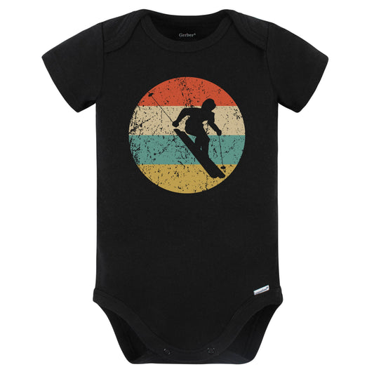 Downhill Skier Skiing Silhouette Retro Winter Sports Baby Bodysuit (Black)