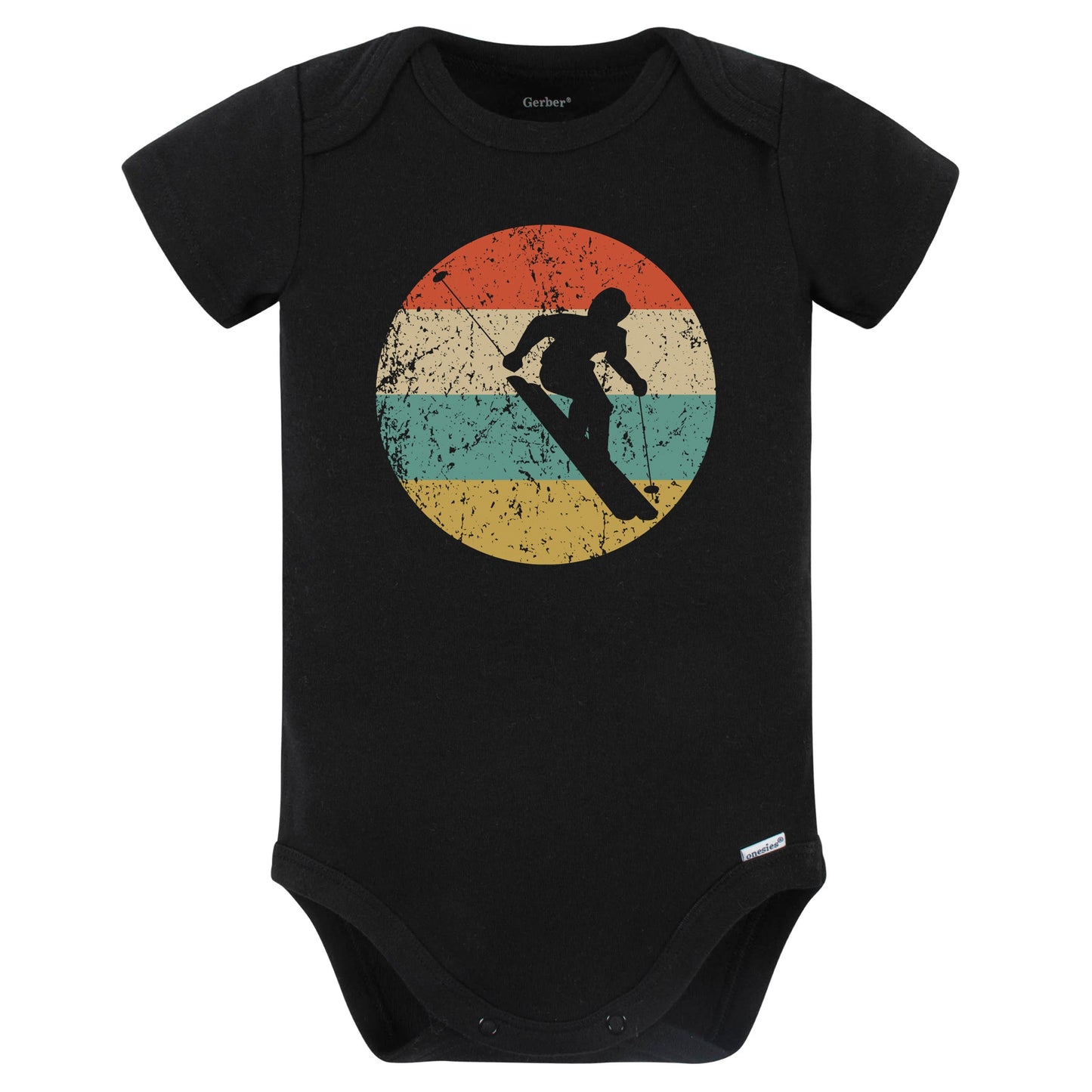 Downhill Skier Skiing Silhouette Retro Winter Sports Baby Bodysuit (Black)