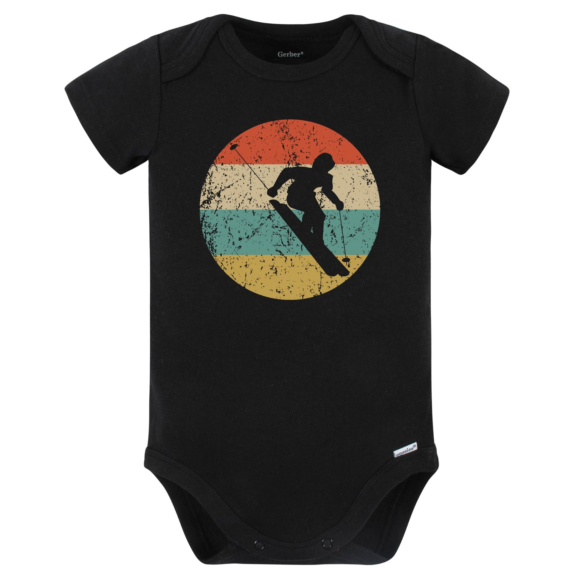 Downhill Skier Skiing Silhouette Retro Winter Sports Baby Bodysuit (Black)