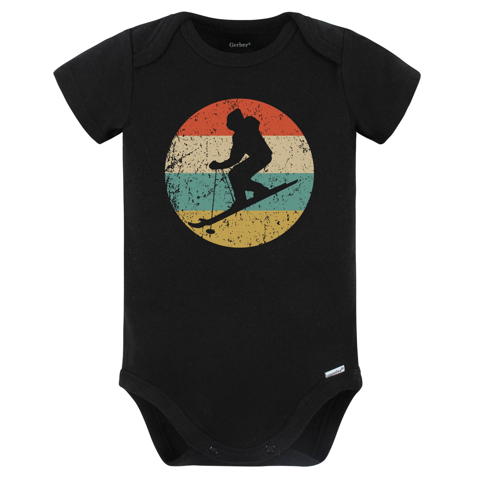 Downhill Skier Skiing Silhouette Retro Winter Sports Baby Bodysuit (Black)