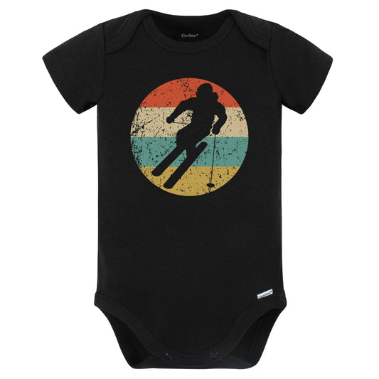Downhill Skier Skiing Silhouette Retro Winter Sports Baby Bodysuit (Black)