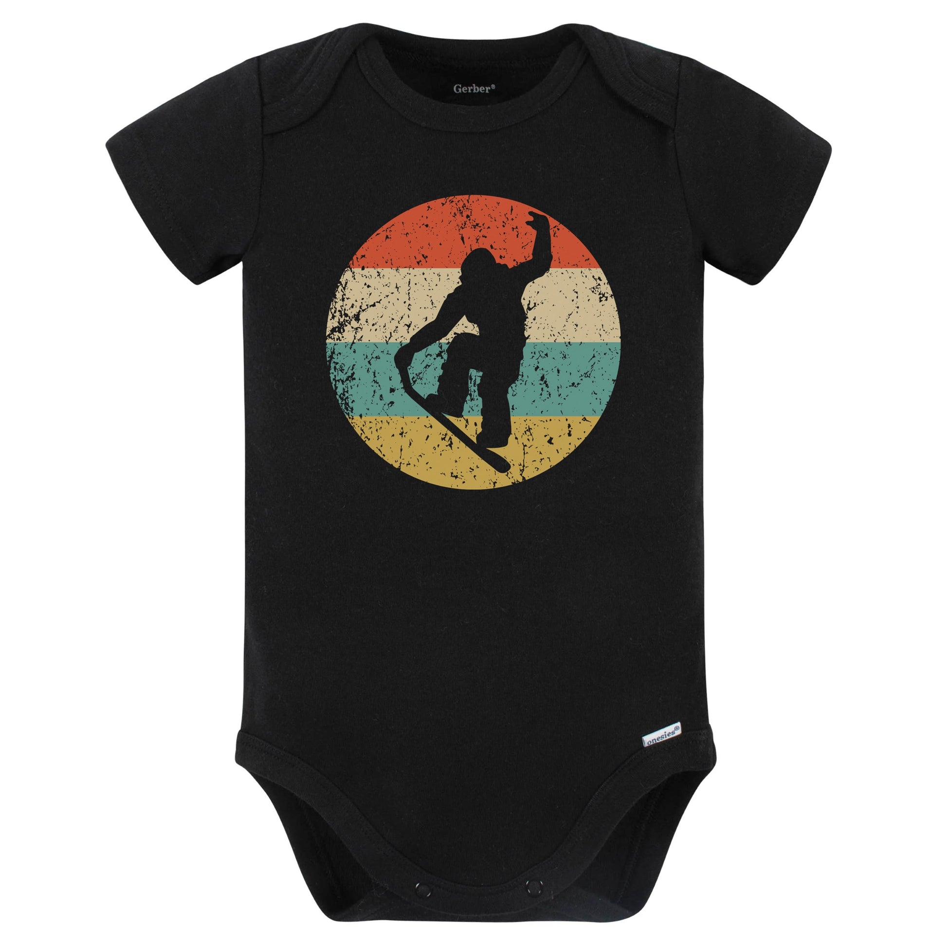 Snowboard Trick Nose Grab Silhouette Retro Snowboarding Baby Bodysuit (Black)