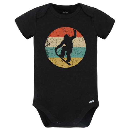 Snowboard Trick Nose Grab Silhouette Retro Snowboarding Baby Bodysuit (Black)