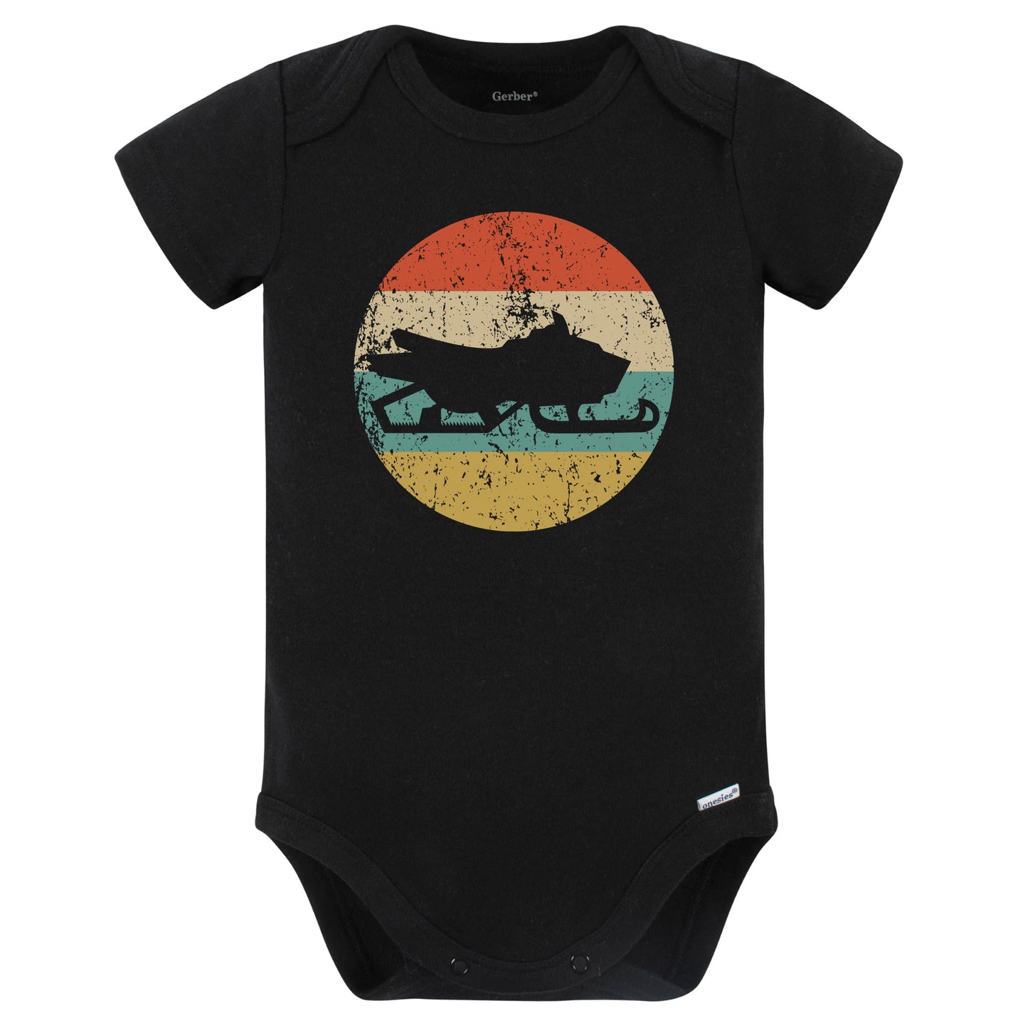 Snowmobile Silhouette Retro Winter Sports Baby Bodysuit (Black)