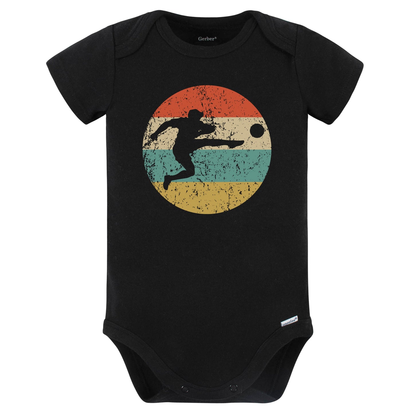 Soccer Player Kick Silhouette Retro Sports Baby Bodysuit (Black)