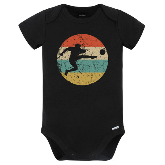 Soccer Player Kick Silhouette Retro Sports Baby Bodysuit (Black)