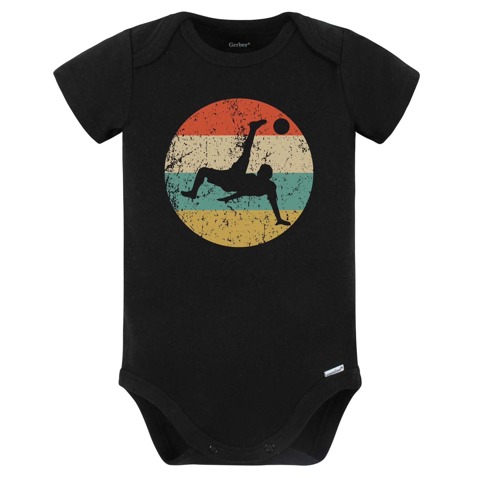 Soccer Player Bicycle Kick Silhouette Retro Sports Baby Bodysuit (Black)