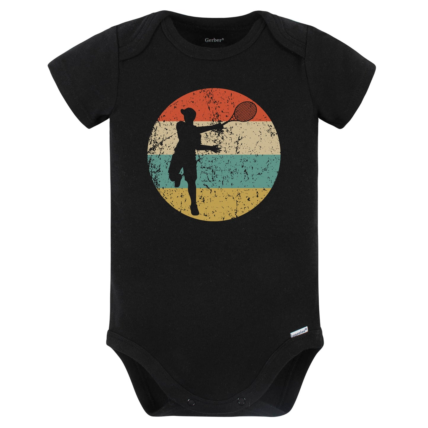 Tennis Player Silhouette Retro Sports Baby Bodysuit (Black)