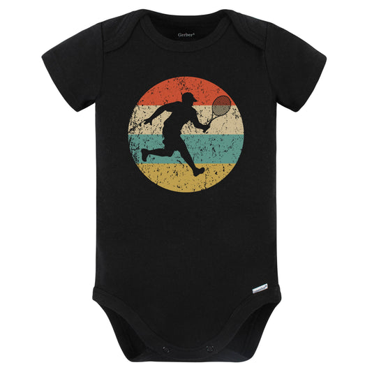Tennis Player Silhouette Retro Sports Baby Bodysuit (Black)