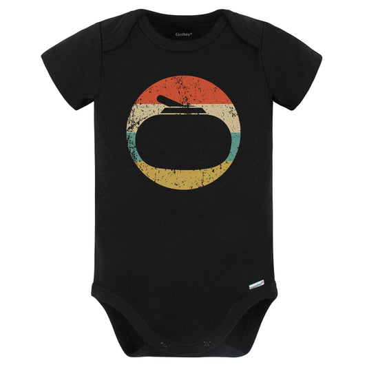 Curling Stone Silhouette Retro Winter Sports Baby Bodysuit (Black)