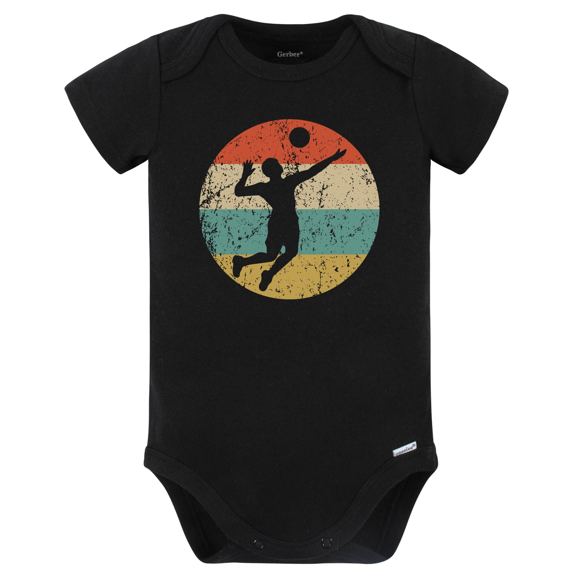 Volleyball Player Serve Silhouette Retro Sports Baby Bodysuit (Black)