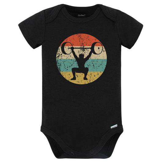 Powerlifting Weightlifter Retro Weightlifting Fitness Baby Bodysuit (Black)