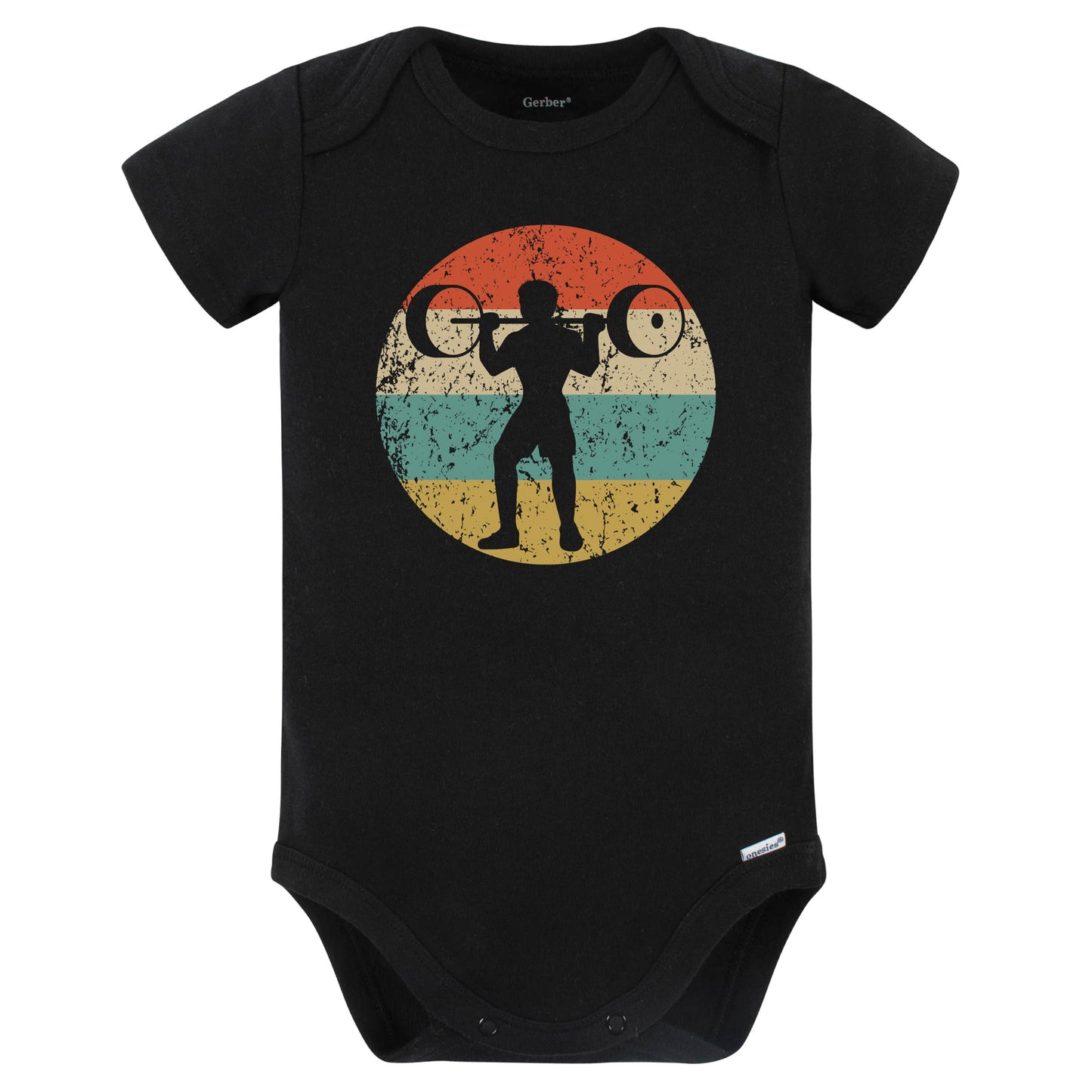 Weightlifting Powerlifting Retro Weightlifting Fitness Baby Bodysuit (Black)