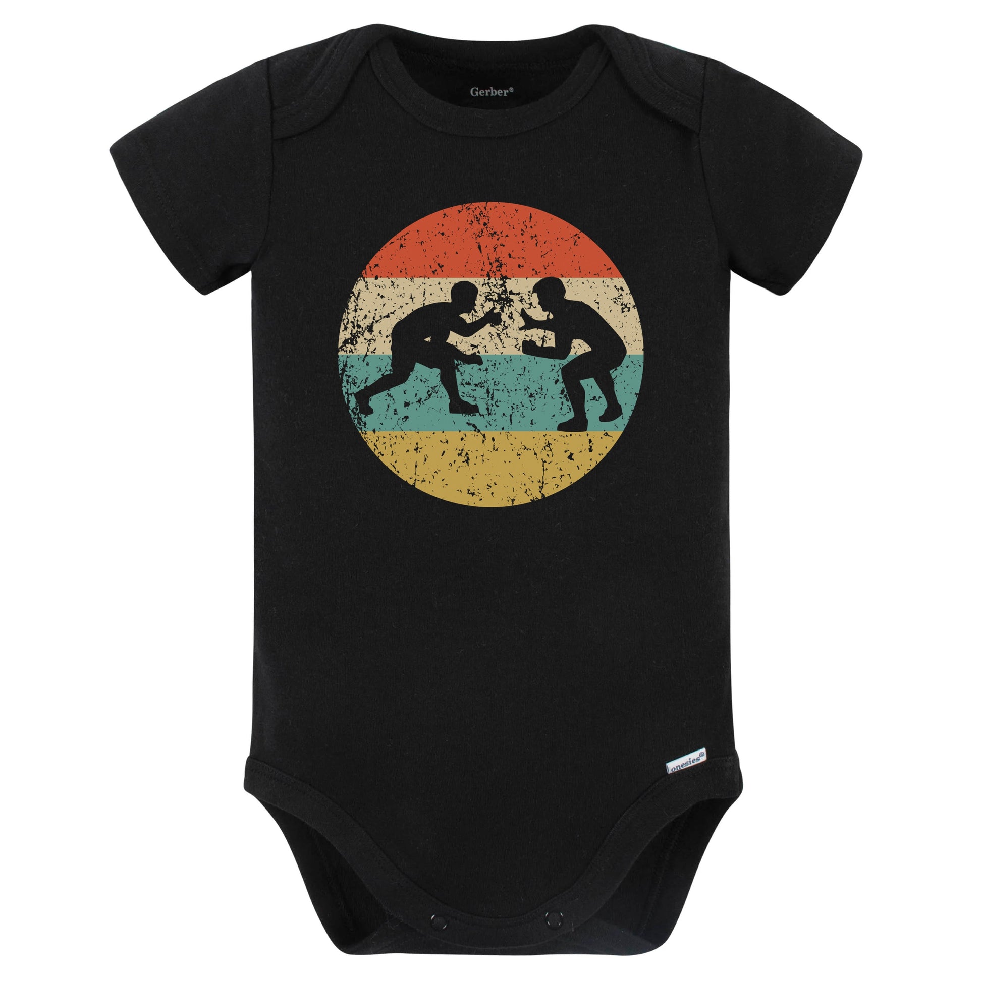 Wrestling Wrestlers Silhouette Retro Sports Baby Bodysuit (Black)