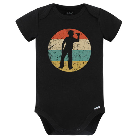 Darts Player Silhouette Retro Darts Baby Bodysuit (Black)