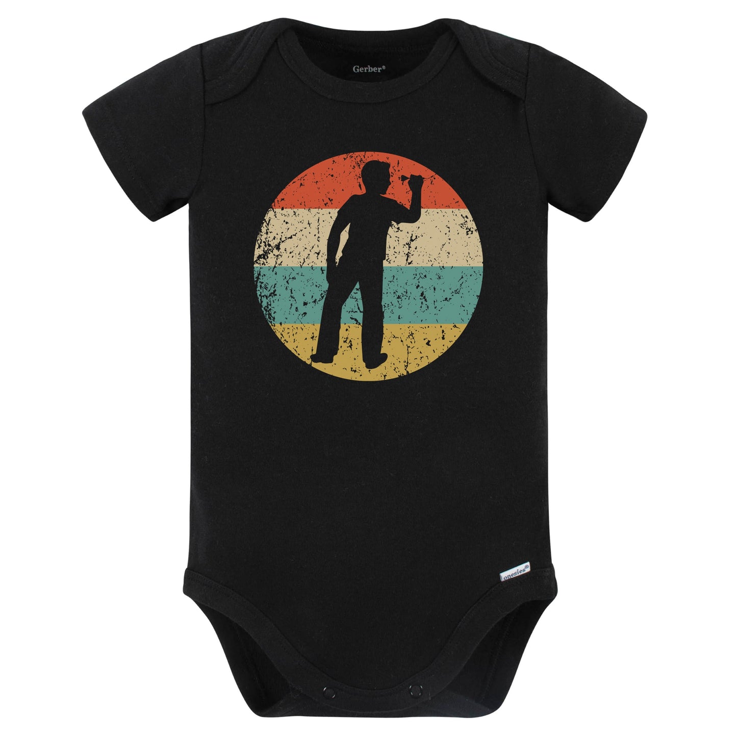Darts Player Silhouette Retro Darts Baby Bodysuit (Black)