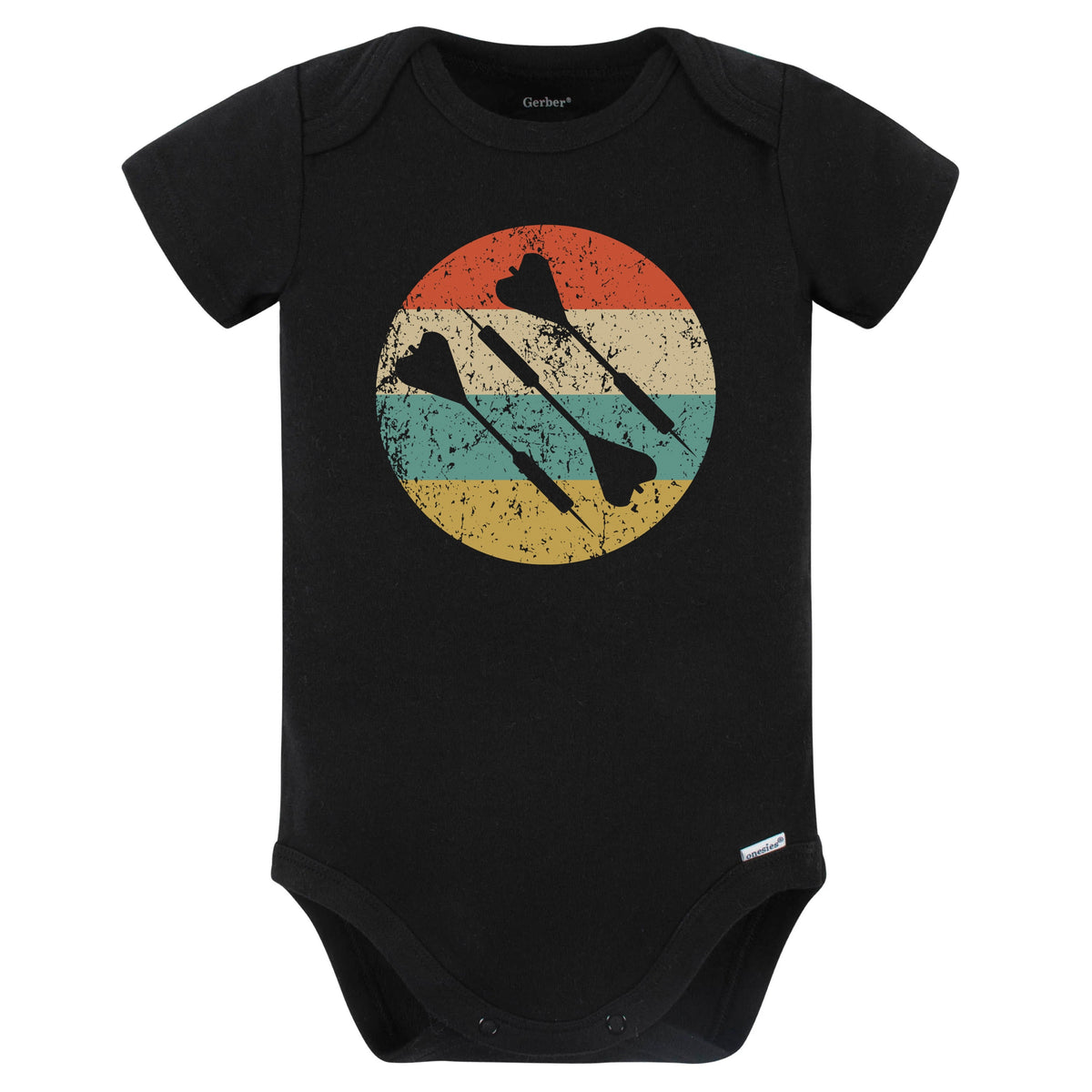 Three Darts Silhouette Retro Darts Baby Bodysuit (Black)