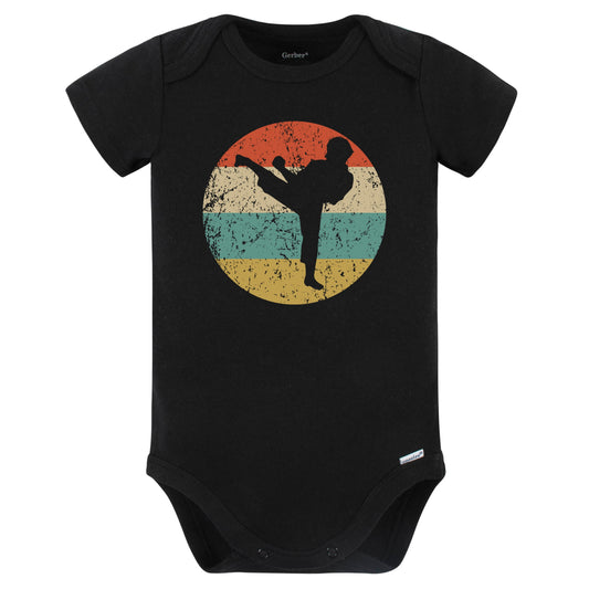 Taekwondo Karate Kick Silhouette Retro Martial Arts Baby Bodysuit (Black)