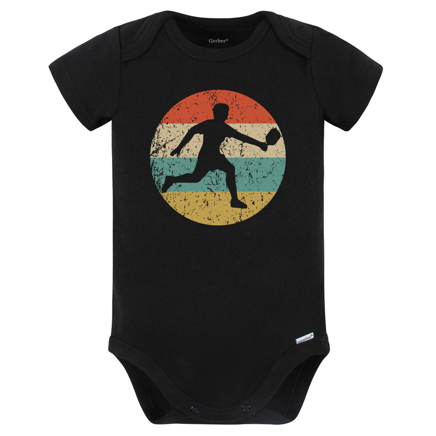 Pickleball Player Silhouette Retro Sports Baby Bodysuit (Black)