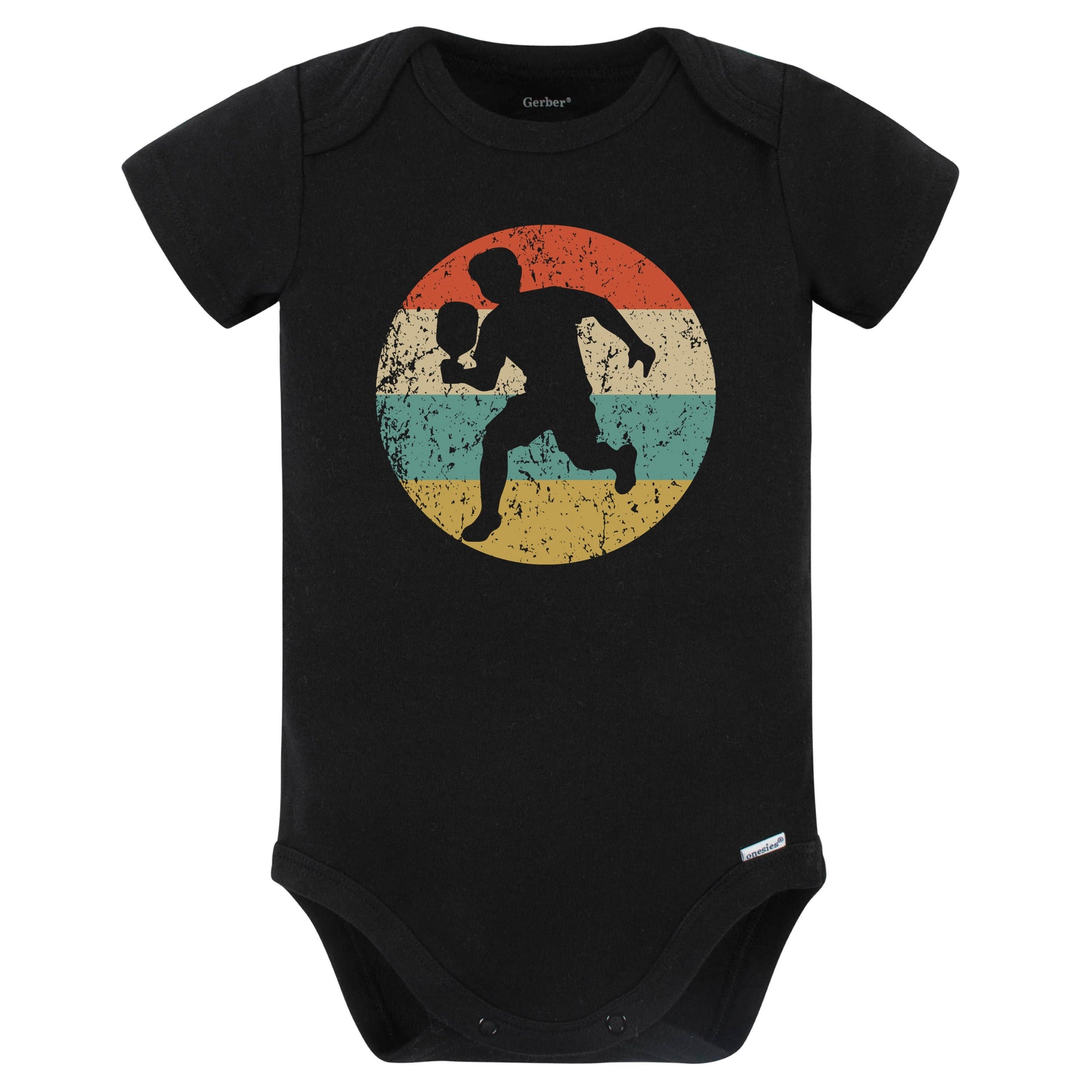 Pickleball Player Silhouette Retro Sports Baby Bodysuit (Black)