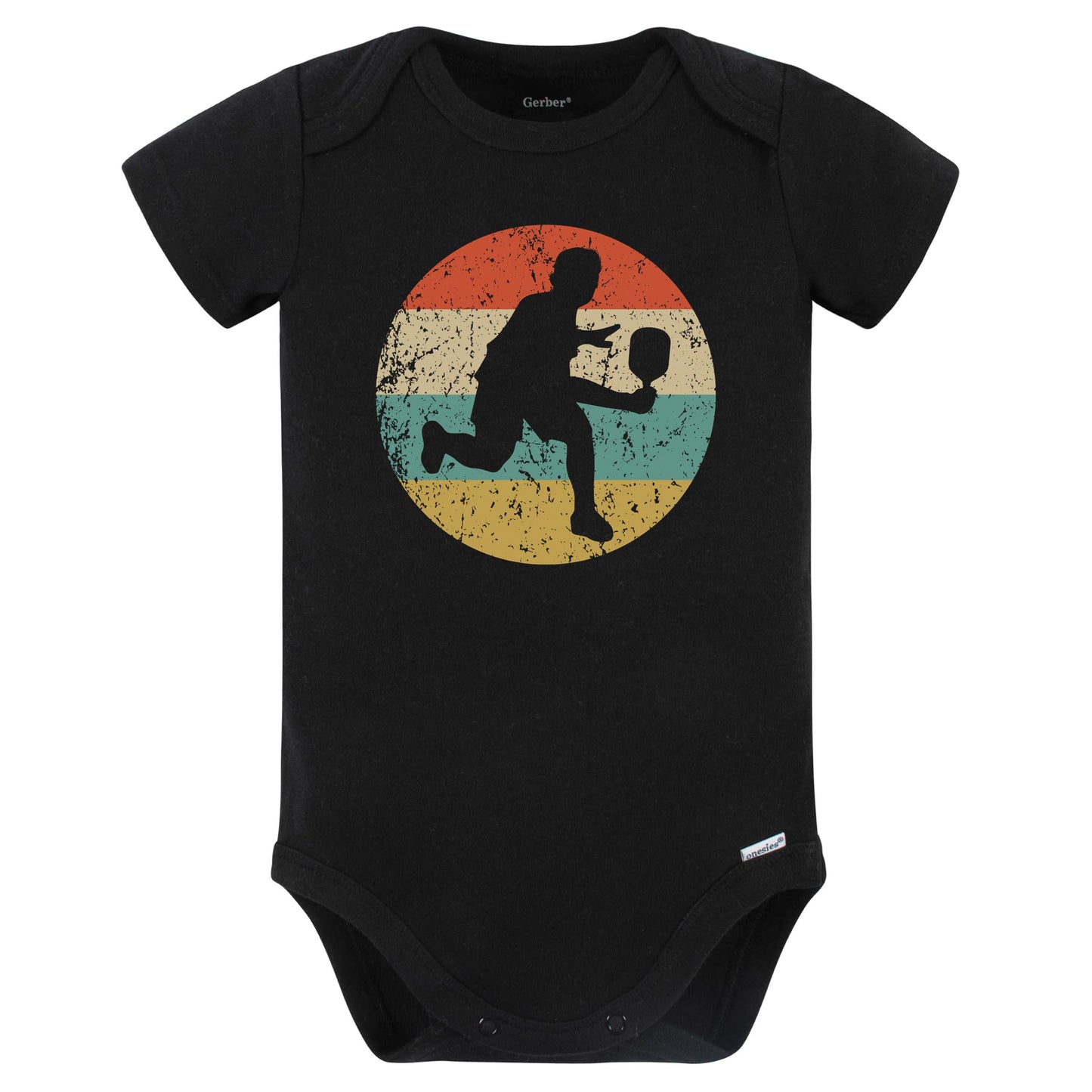 Pickleball Player Silhouette Retro Sports Baby Bodysuit (Black)