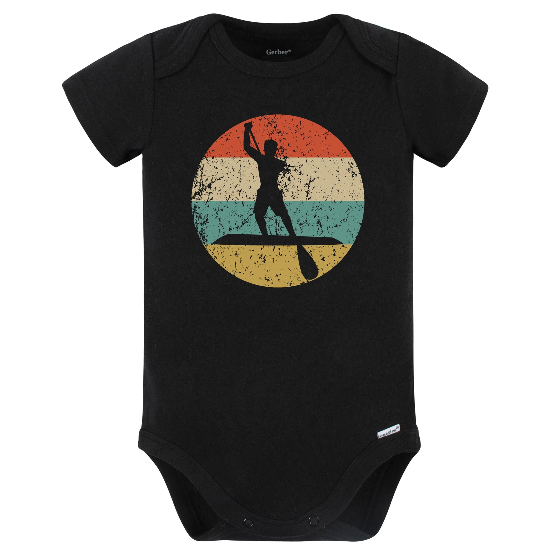 Paddleboarding Paddleboarder Silhouette Retro Paddleboard Baby Bodysuit (Black)