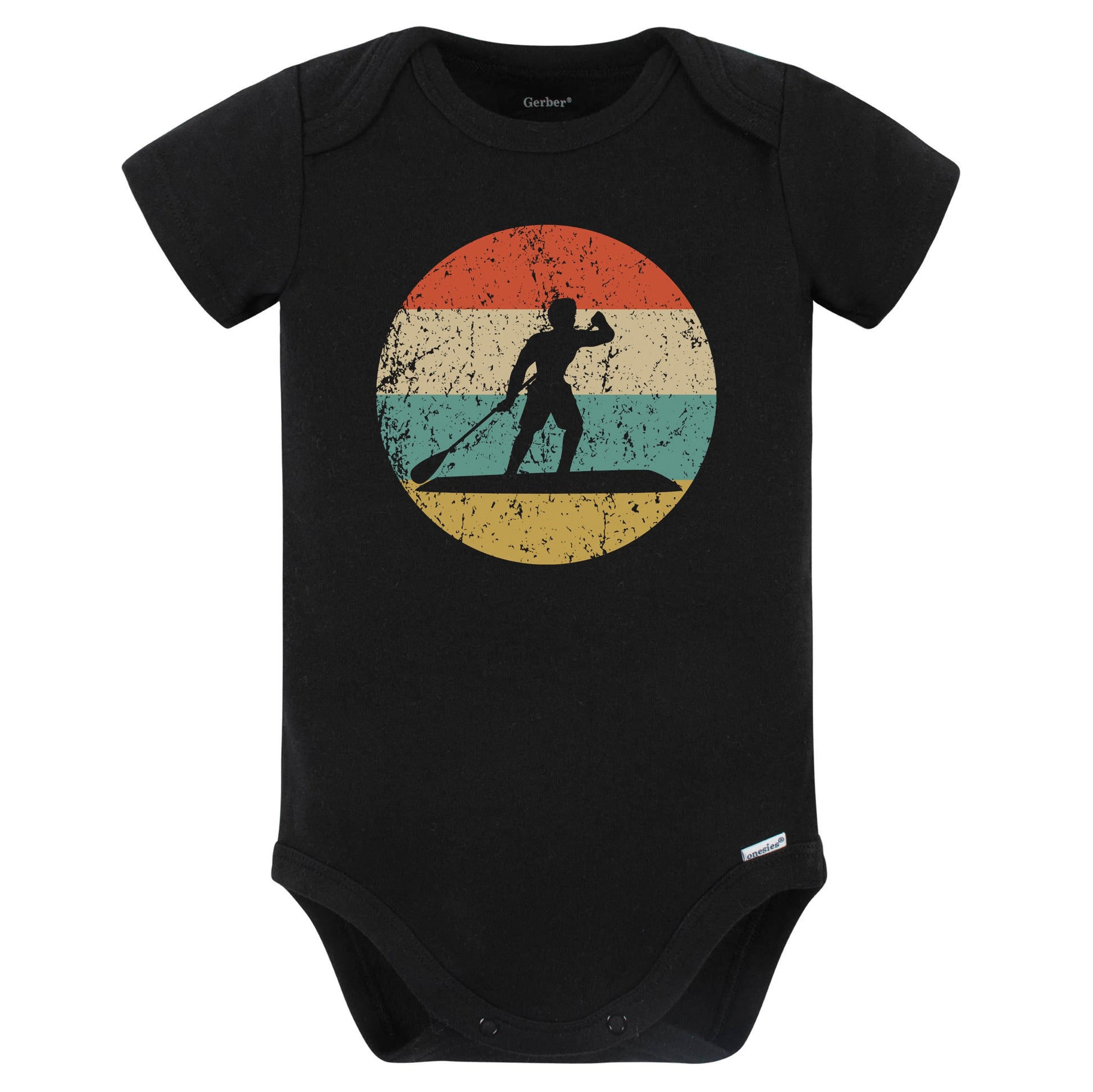 Paddleboarder Paddleboarding Silhouette Retro Paddleboard Baby Bodysuit (Black)