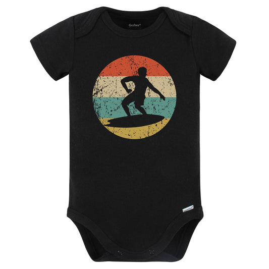 Surfing Silhouette Retro Surfer Baby Bodysuit (Black)