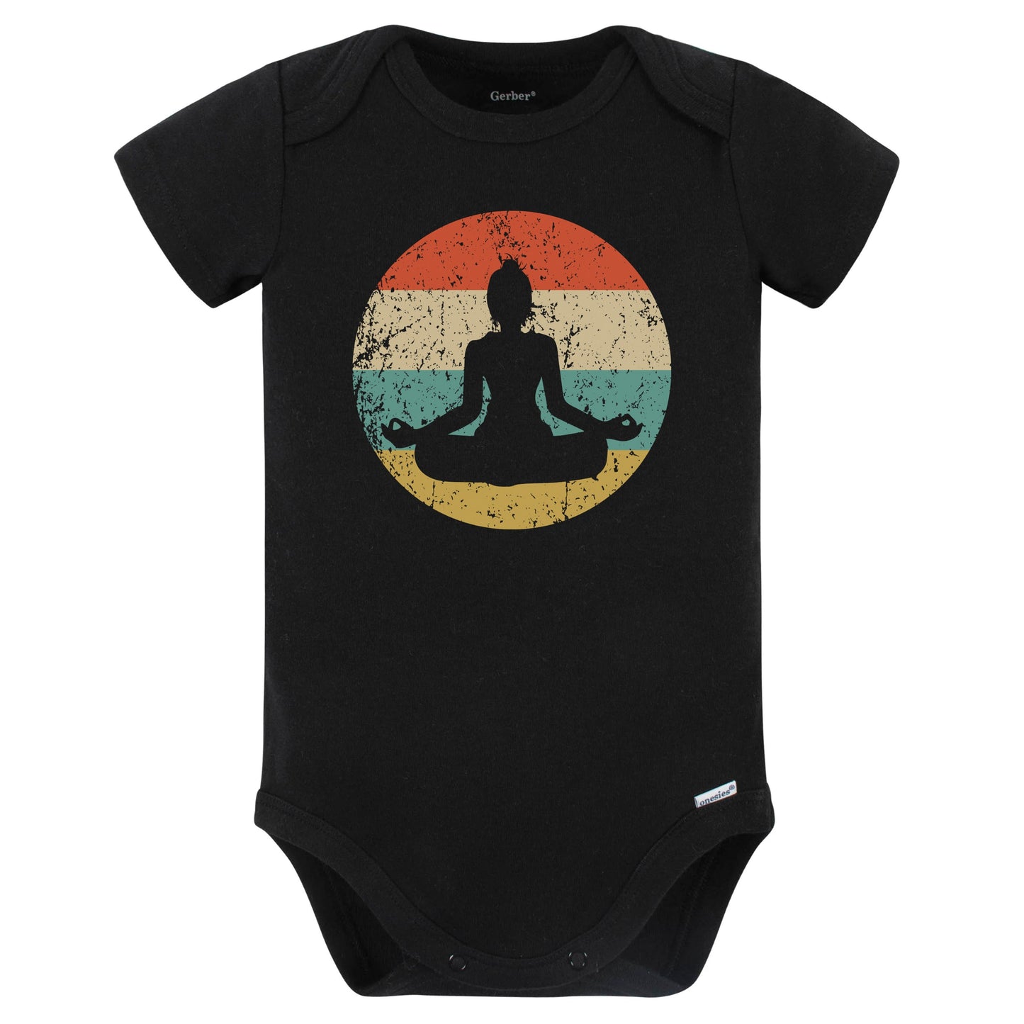 Yoga Pose Silhouette Retro Yoga Baby Bodysuit (Black)