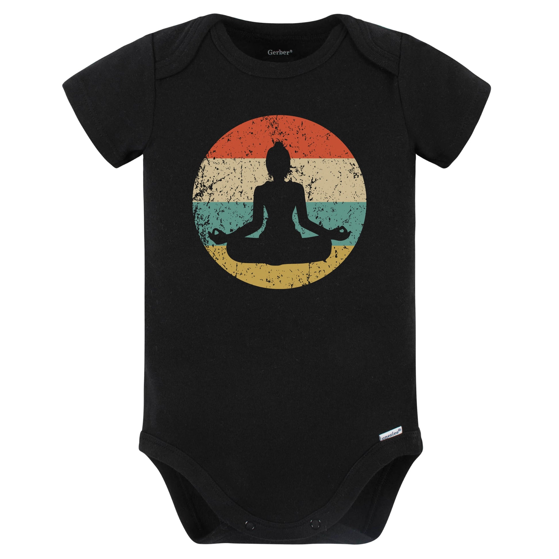Yoga Pose Silhouette Retro Yoga Baby Bodysuit (Black)