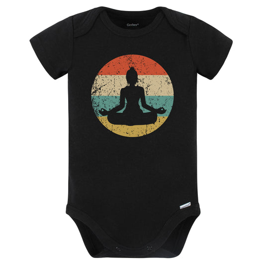 Yoga Pose Silhouette Retro Yoga Baby Bodysuit (Black)