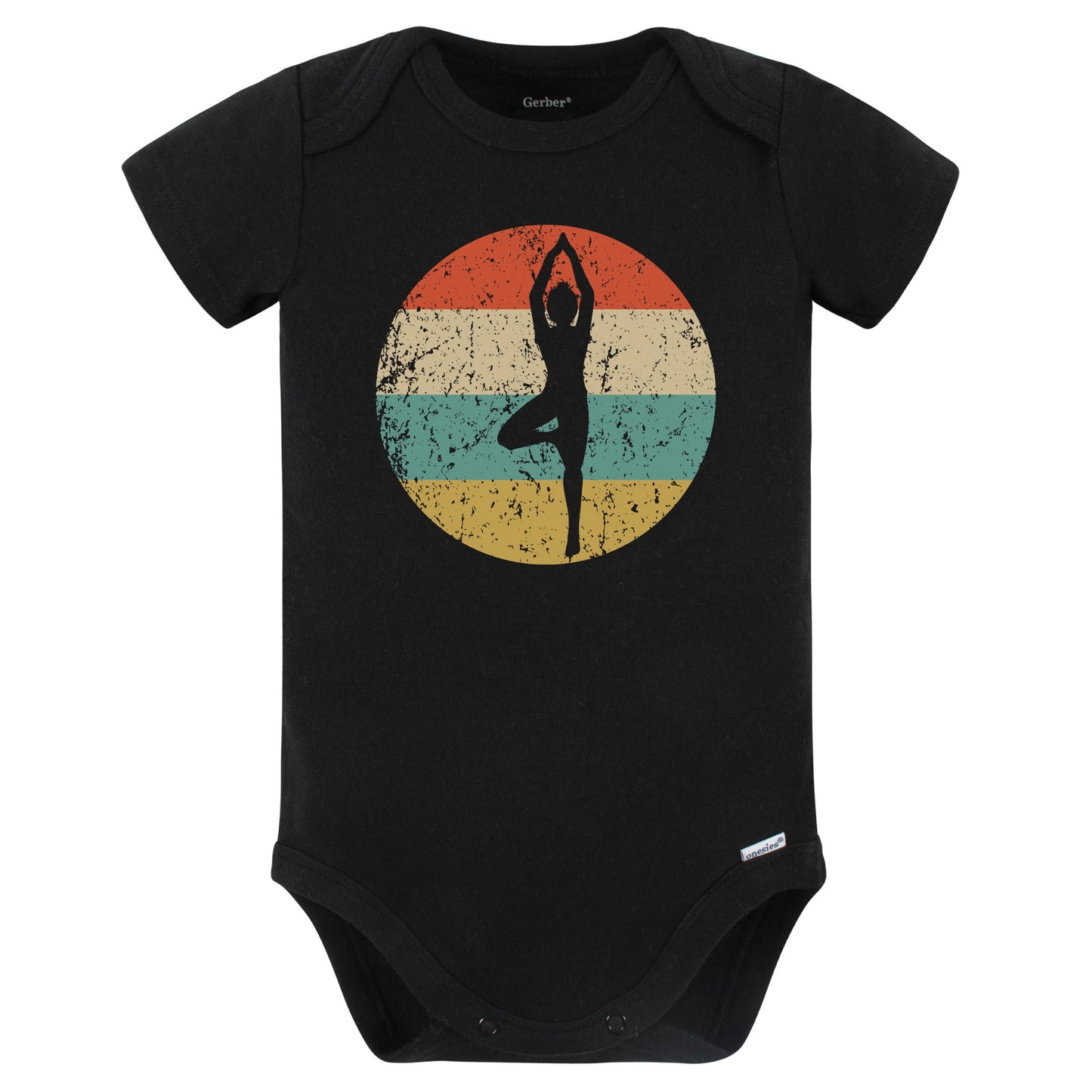 Yoga Pose Silhouette Retro Yoga Baby Bodysuit (Black)