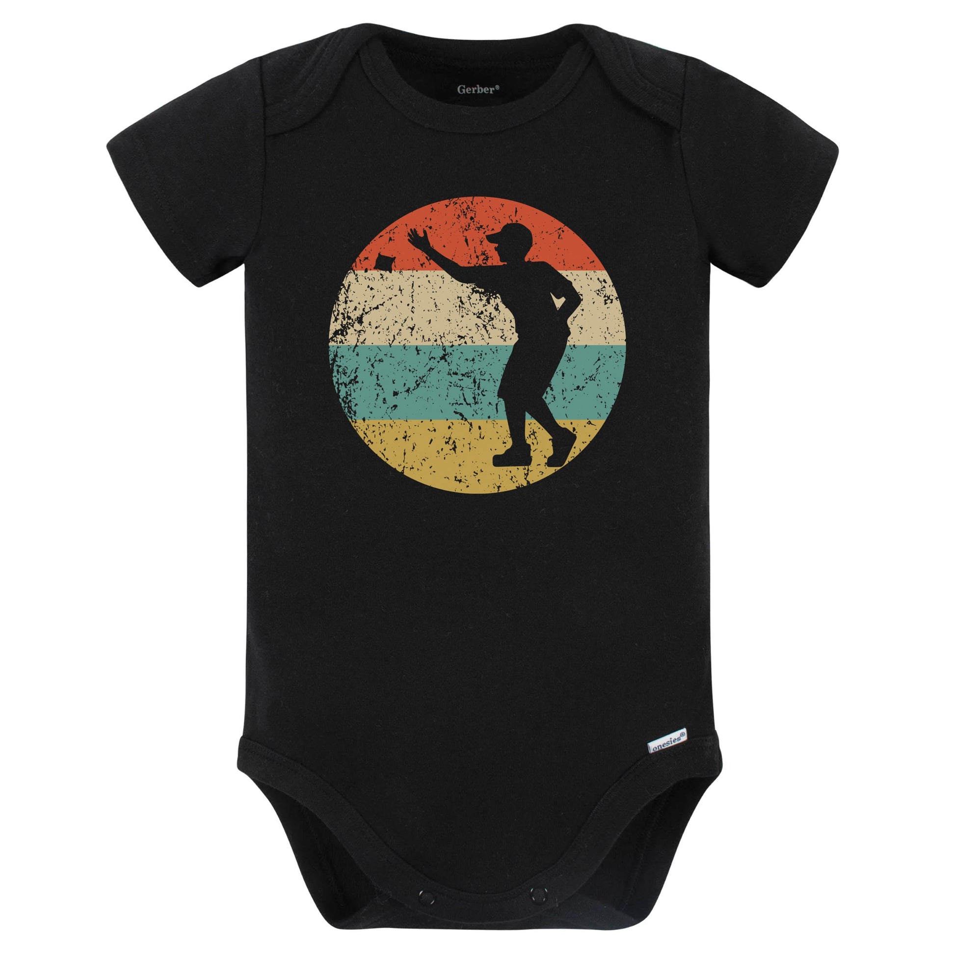 Cornhole Toss Silhouette Retro Cornhole Player Baby Bodysuit (Black)