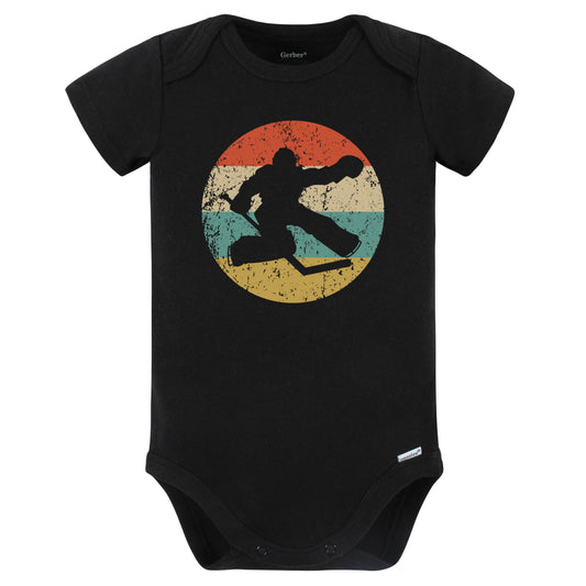 Hockey Player Goalie Silhouette Retro Sports Baby Bodysuit (Black)
