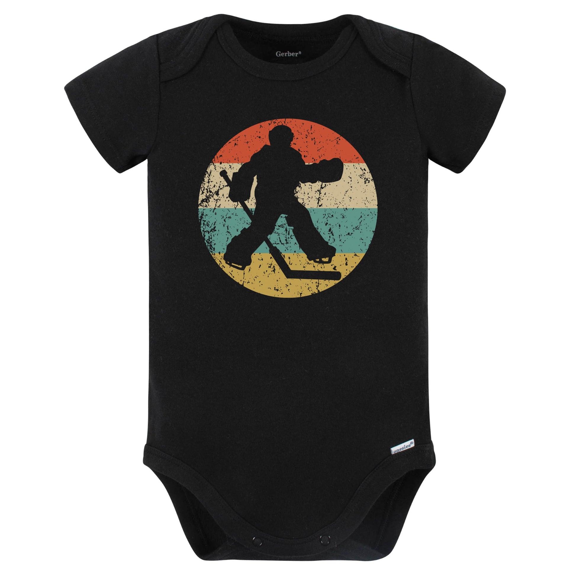 Hockey Goalie Hockey Player Silhouette Retro Sports Baby Bodysuit (Black)