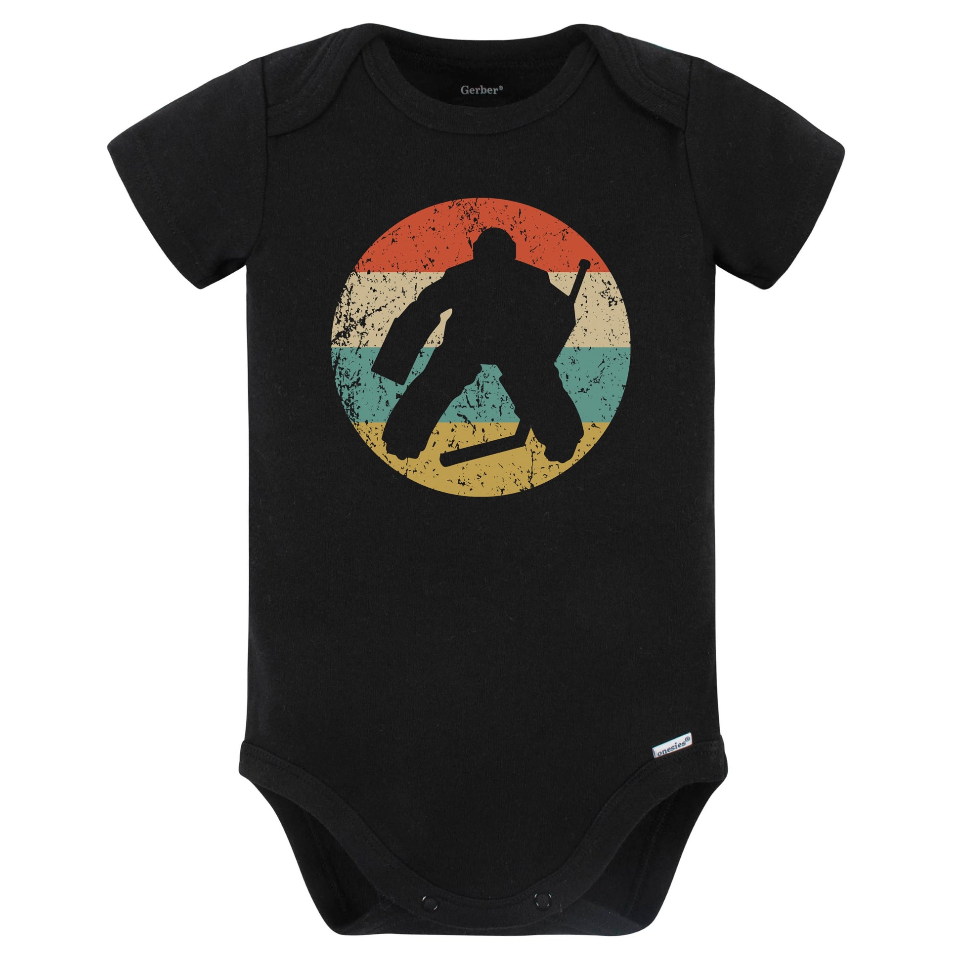 Hockey Goalie Silhouette Retro Hockey Baby Bodysuit (Black)