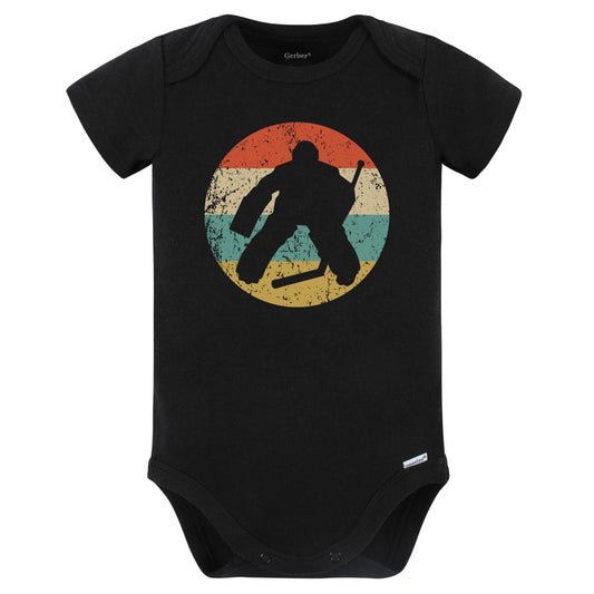 Hockey Goalie Silhouette Retro Hockey Baby Bodysuit (Black)