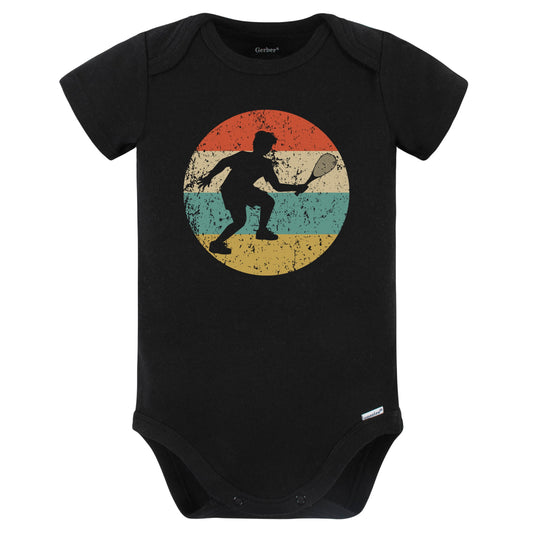 Racquetball Player Silhouette Retro Sports Baby Bodysuit (Black)