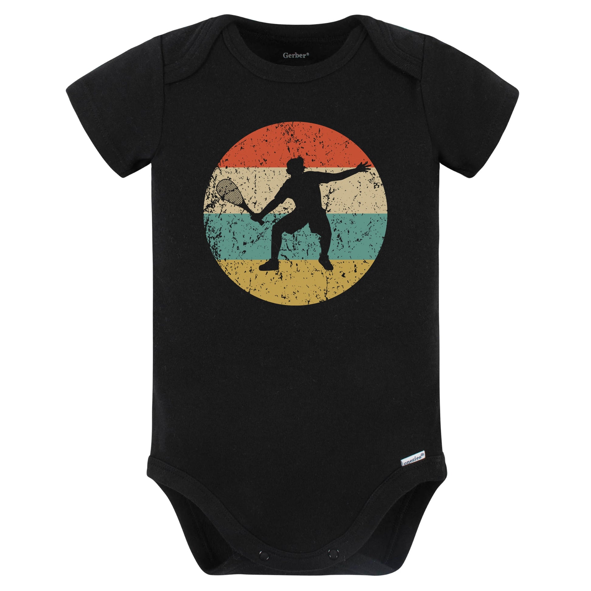 Racquetball Player Silhouette Retro Sports Baby Bodysuit (Black)