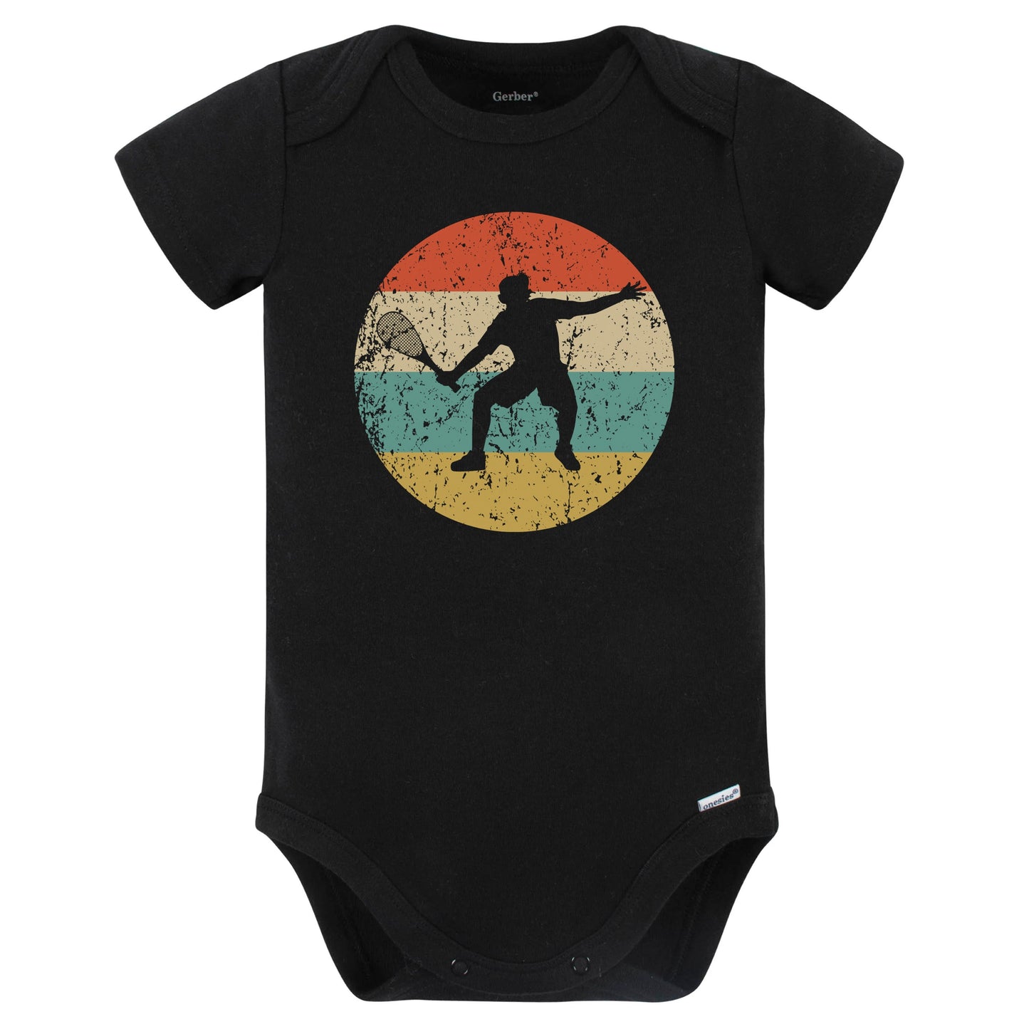 Racquetball Player Silhouette Retro Sports Baby Bodysuit (Black)