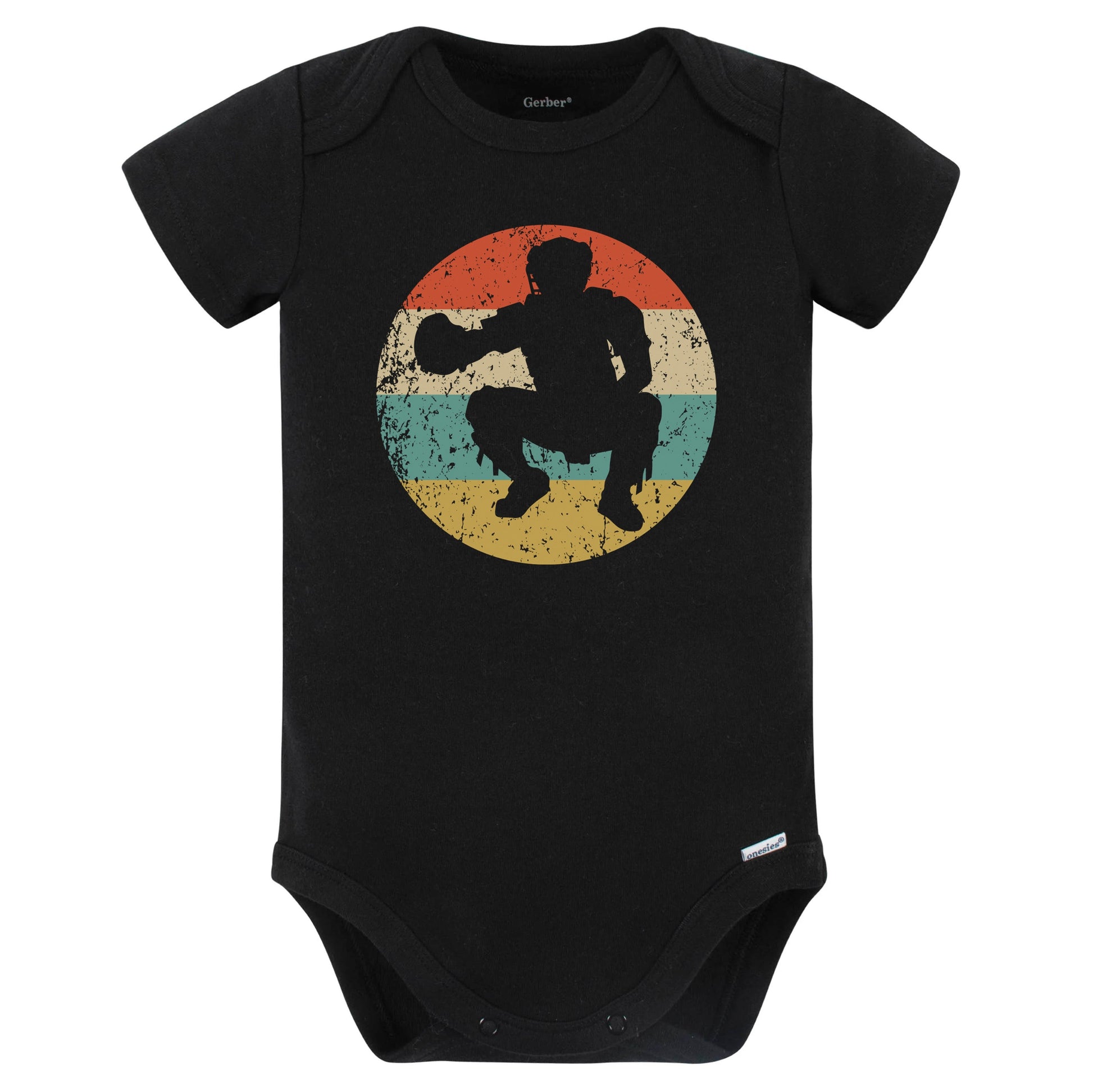 Baseball Catcher Silhouette Retro Baseball Player Baby Bodysuit (Black)