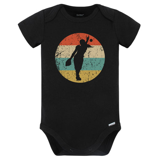 Softball Pitcher Silhouette Retro Softball Player Baby Bodysuit (Black)