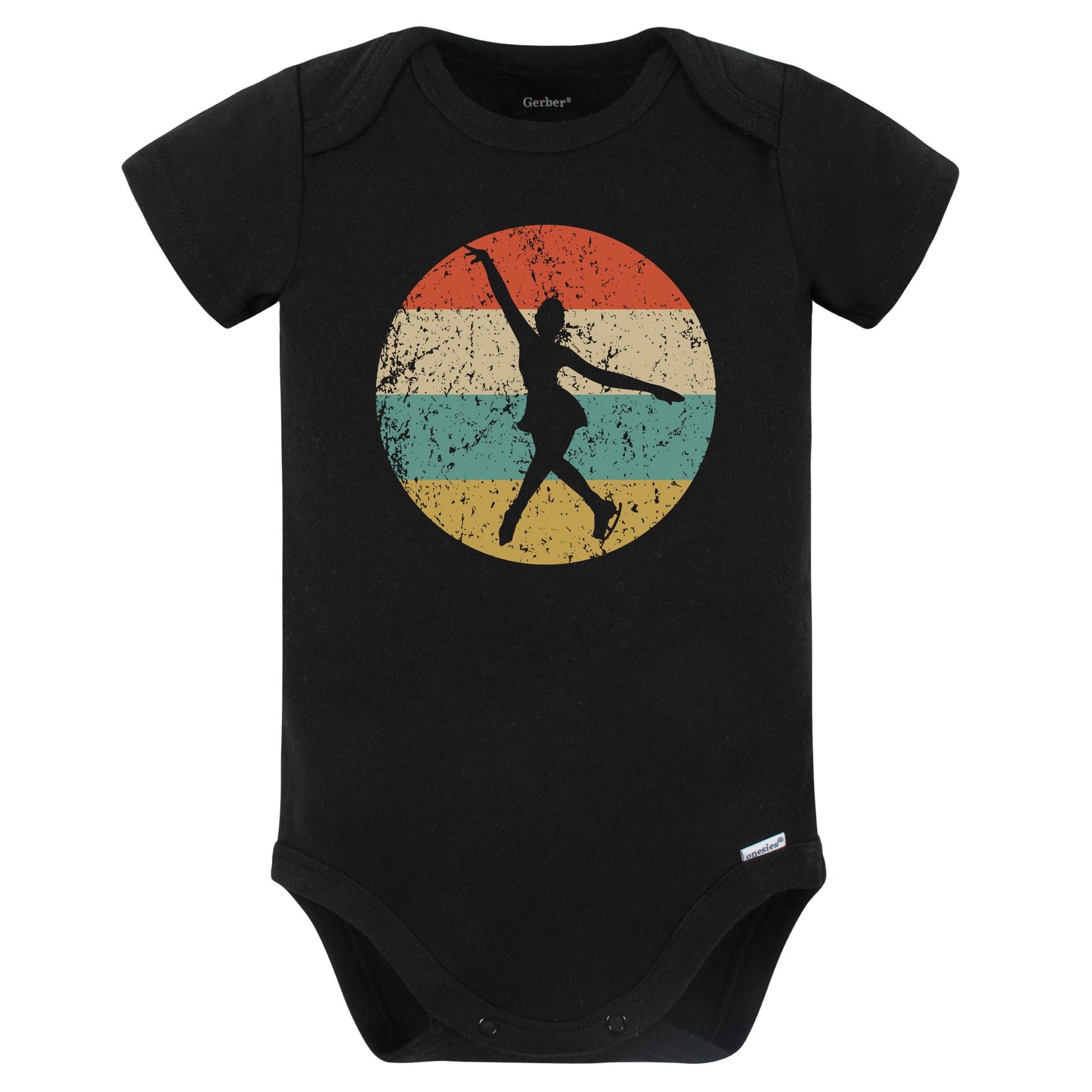 Figure Skater Silhouette Retro Figure Skating Baby Bodysuit (Black)