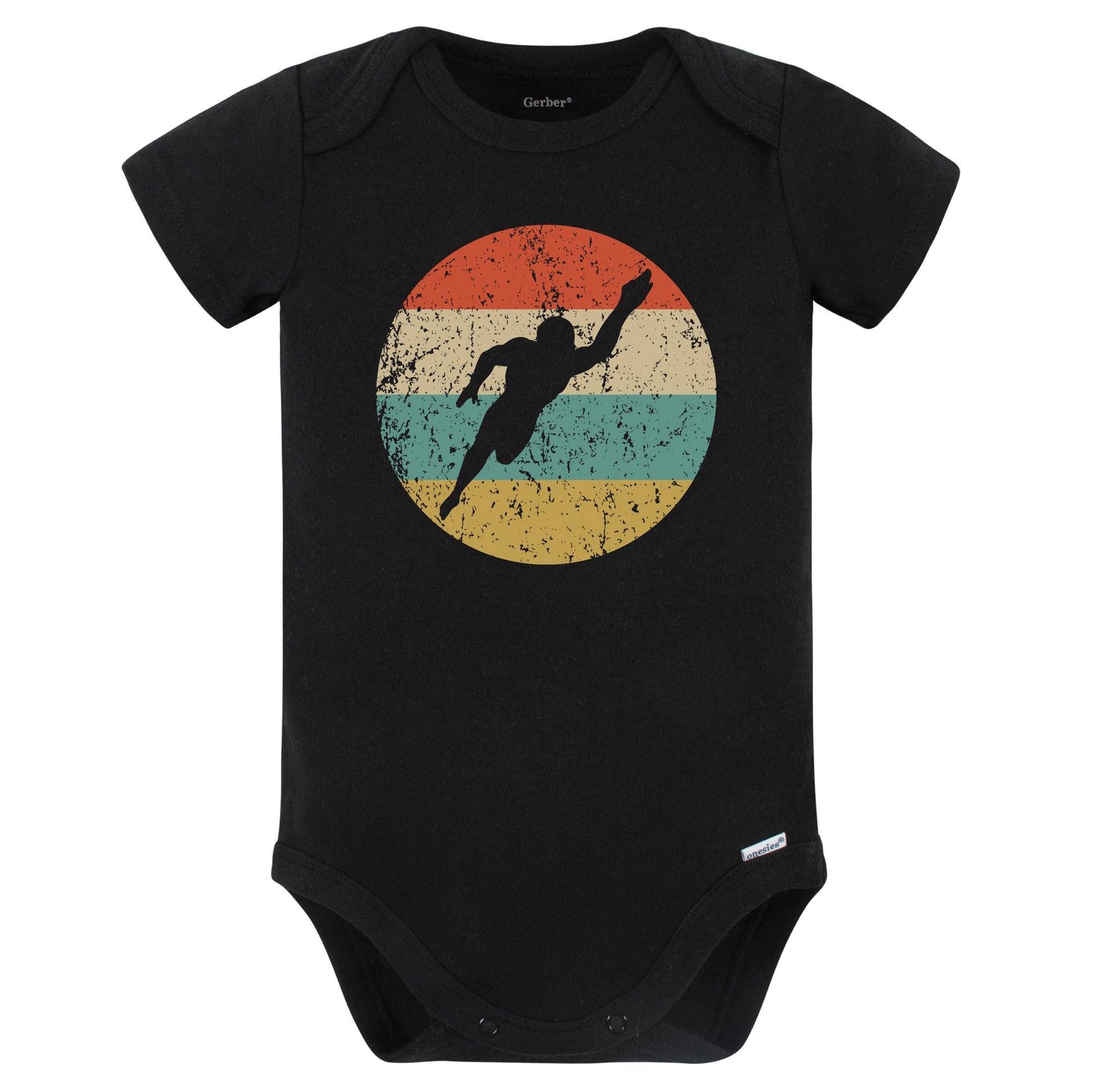 Swimmer Silhouette Retro Swimming Baby Bodysuit (Black)