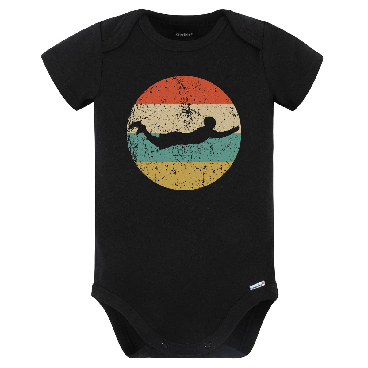 Swimmer Silhouette Retro Swimming Baby Bodysuit (Black)