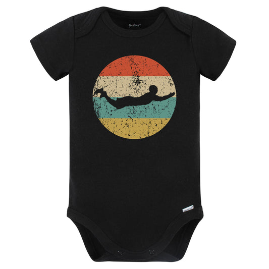 Swimmer Silhouette Retro Swimming Baby Bodysuit (Black)