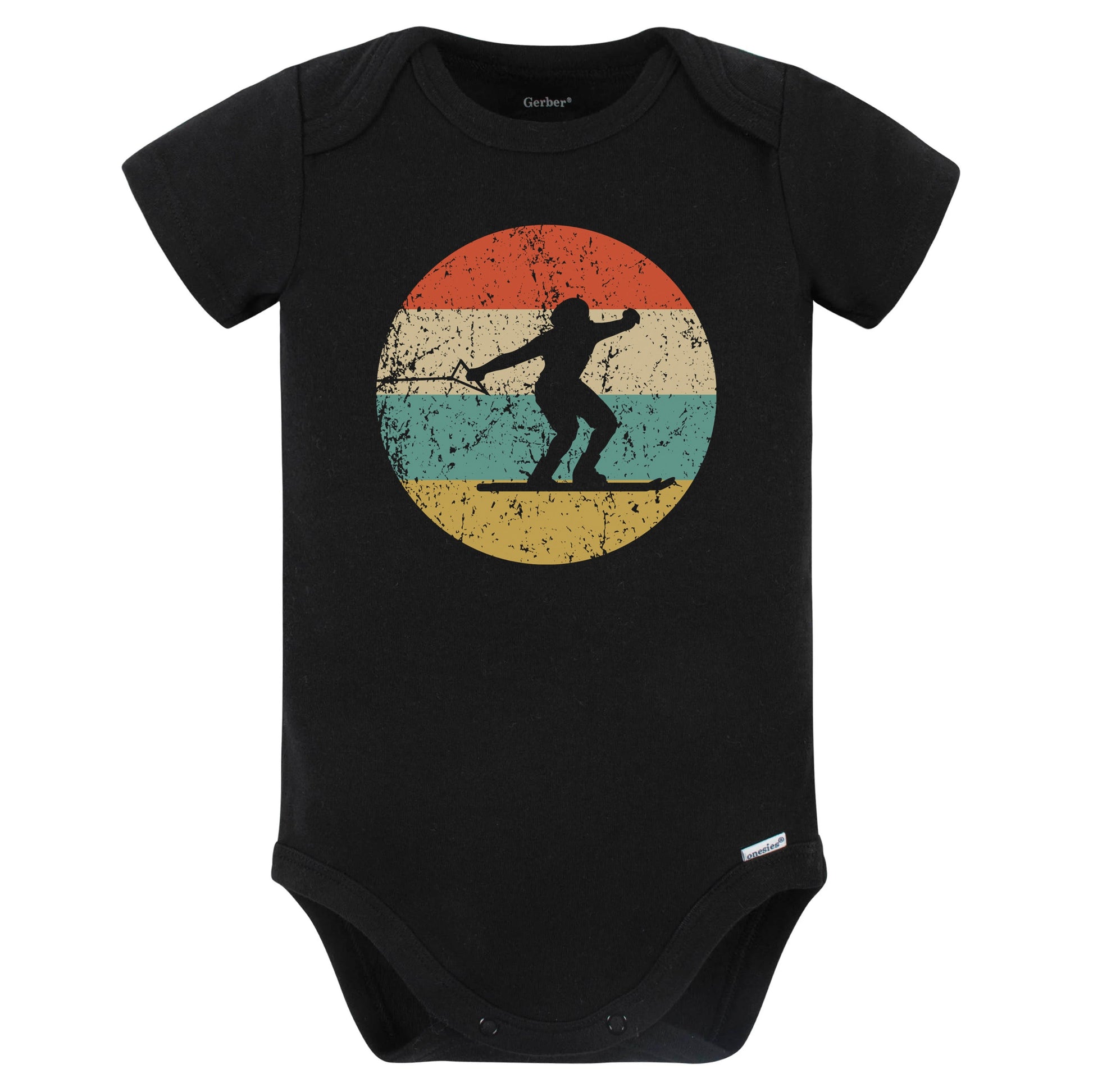 Waterskiing Silhouette Retro Waterskier Baby Bodysuit (Black)