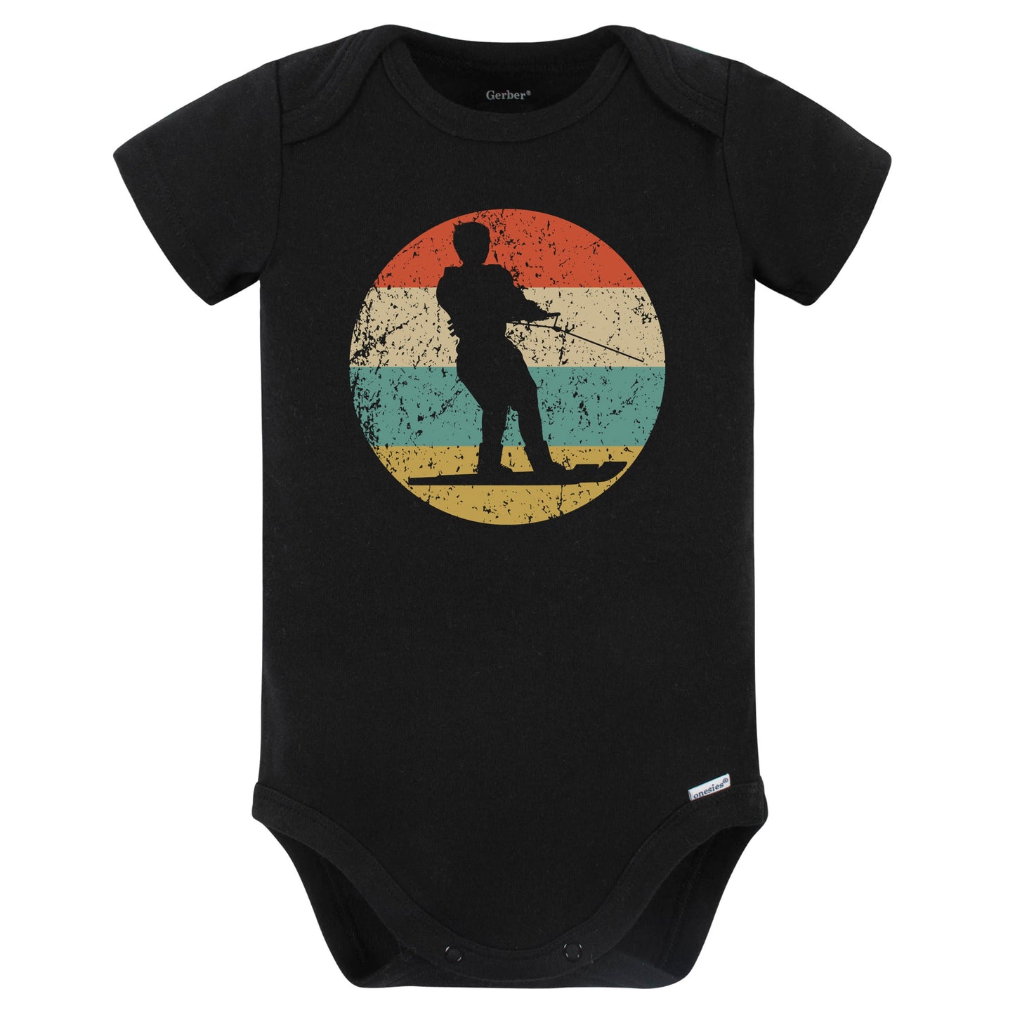 Waterskiing Waterskier Silhouette Retro Water Sports Baby Bodysuit (Black)