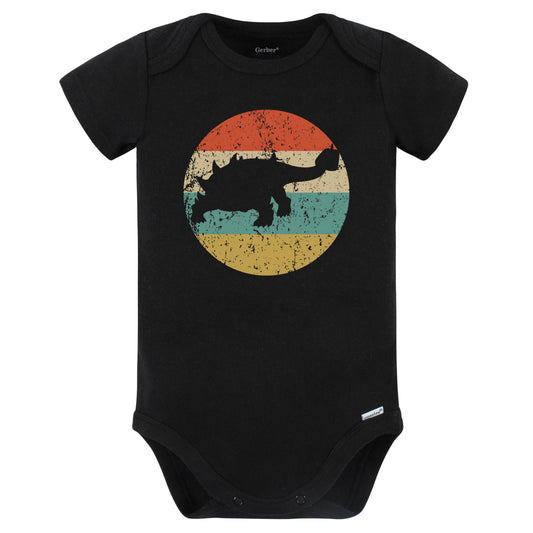 Ankylosaurus Silhouette Retro Dinosaur Baby Bodysuit (Black)