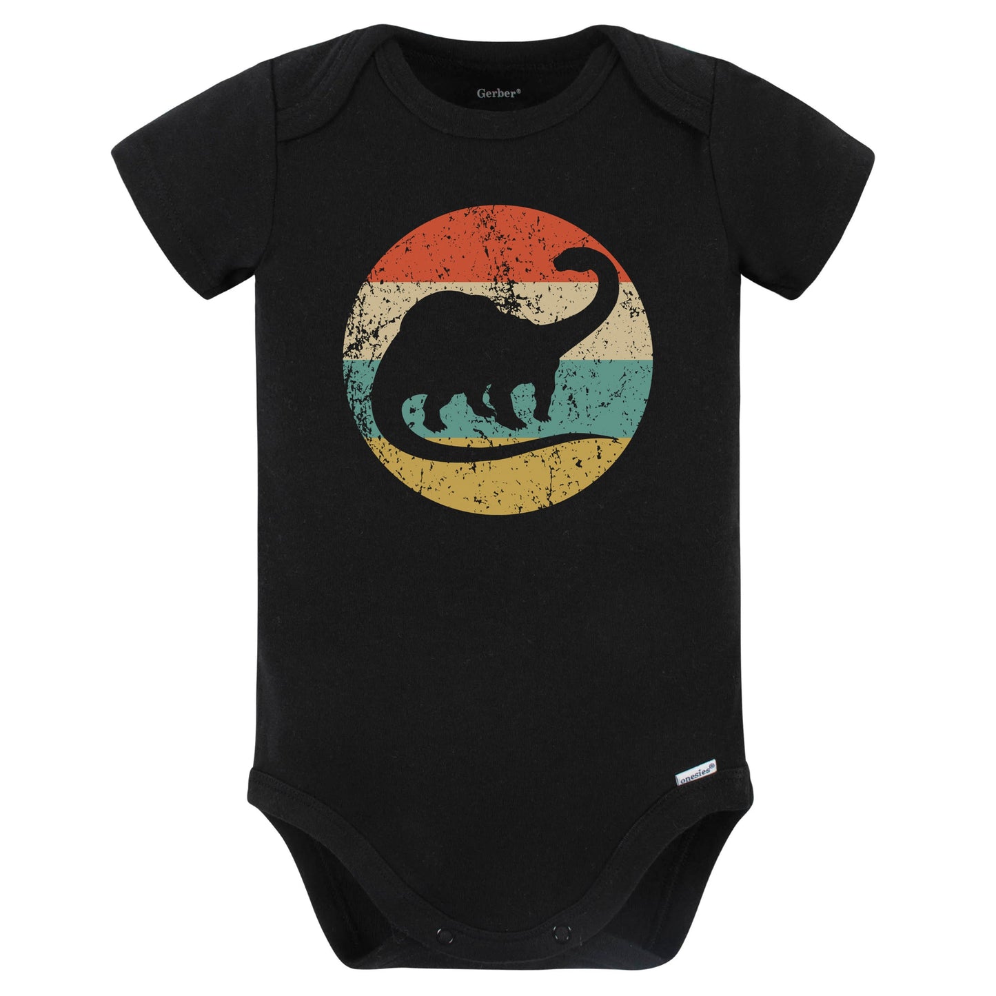 Brontosaurus Apatosaurus Silhouette Retro Dinosaur Baby Bodysuit (Black)